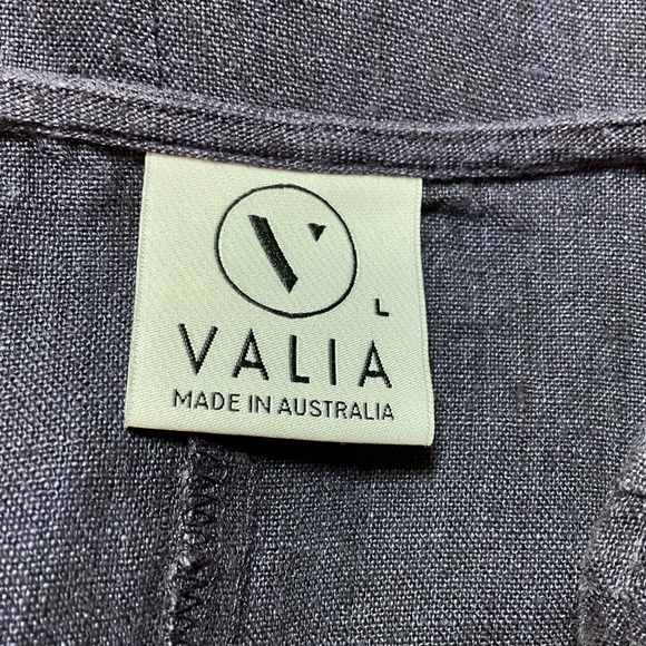 VALIA Made in Australia Navy 100% Linen Dress White Crochet Trim Sz L - Picture 5 of 9